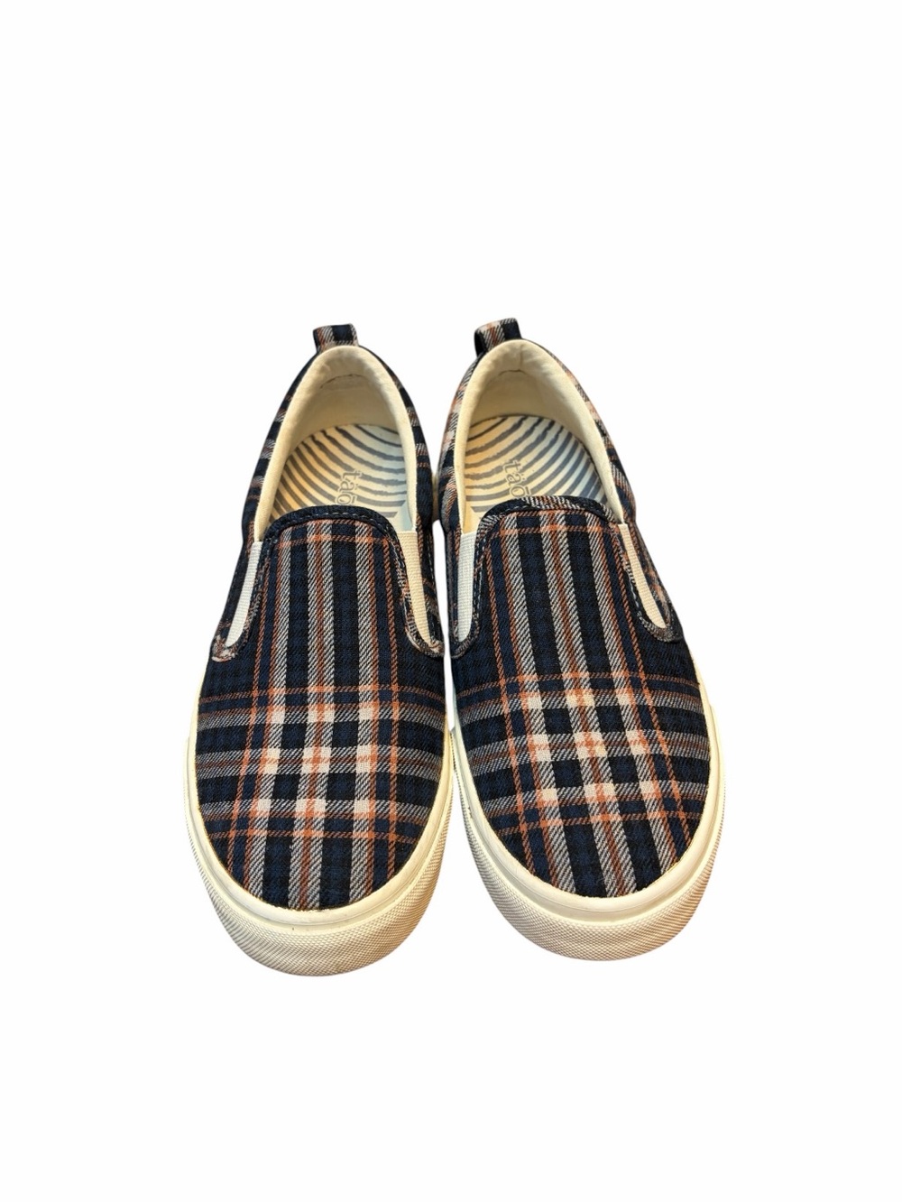 Taos Footwear Navy and Tan Plaid Slip-On Sneakers